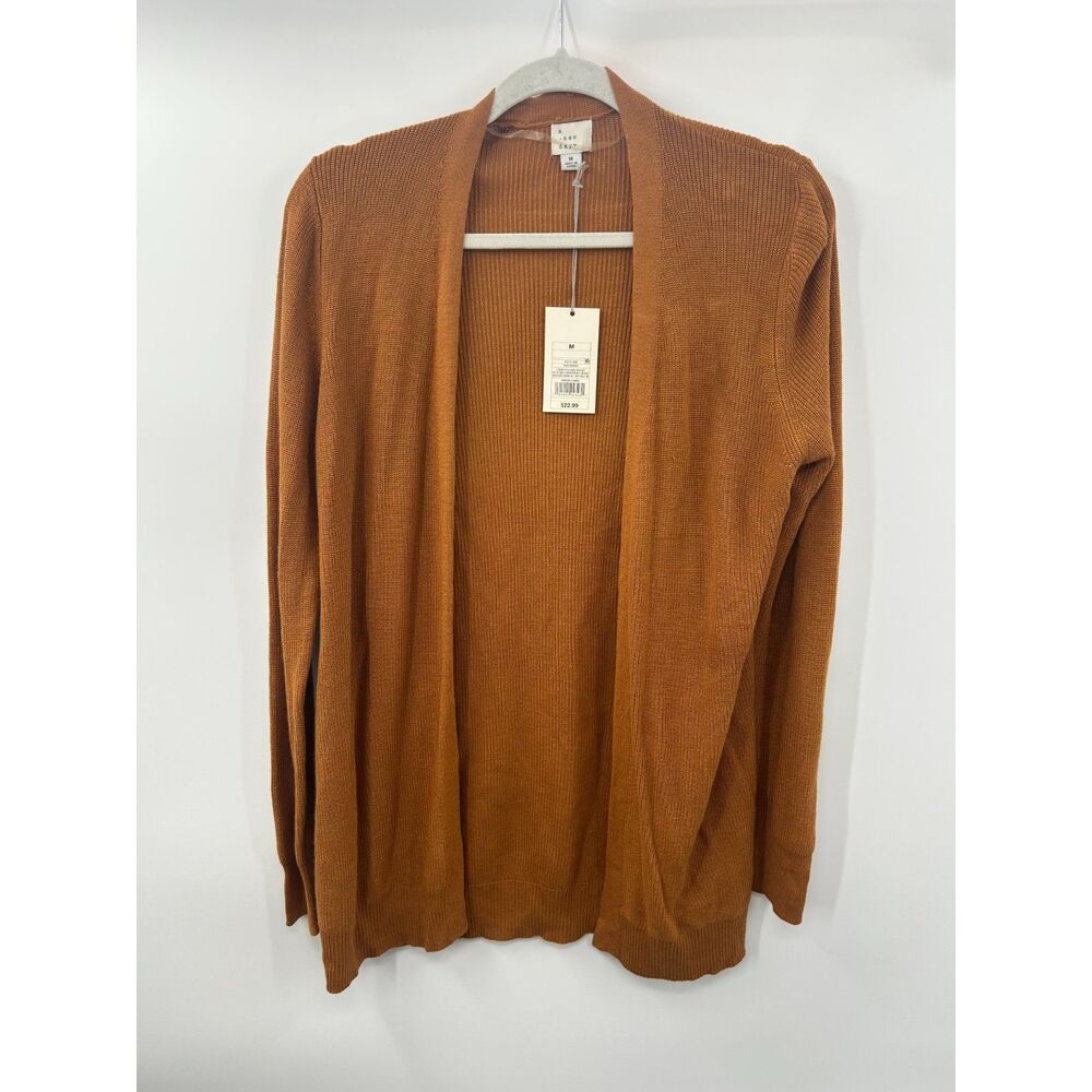 NWT a. new Day Women's Cardigan Knit Ribbed Rust Sweater Cardigan size M